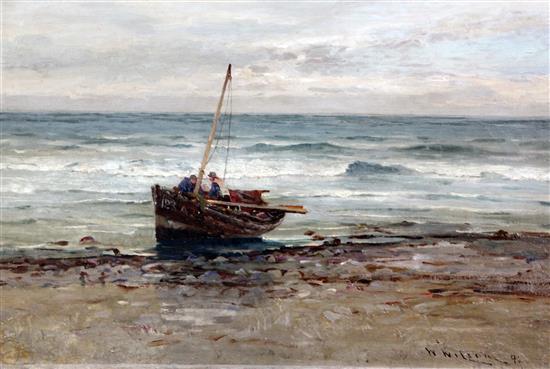 William Wilson Fishing boat on the shore 14 x 21in., unframed